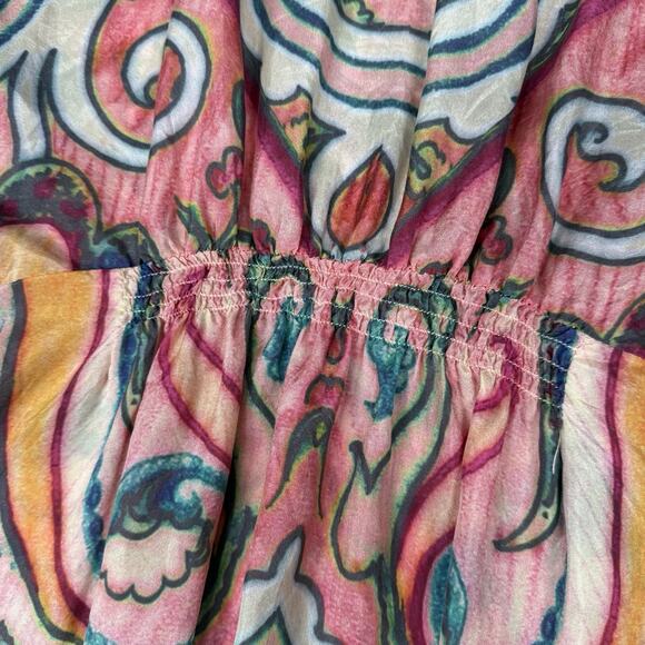 Johnny Was Silk Tunic Top Women's Size S Colorful Abstract Floral Boho Whimsical - Picture 6 of 9